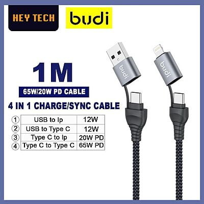 BUDI 4 IN1 65W/20W PD CHARGE/SYNC MULTI CABLE