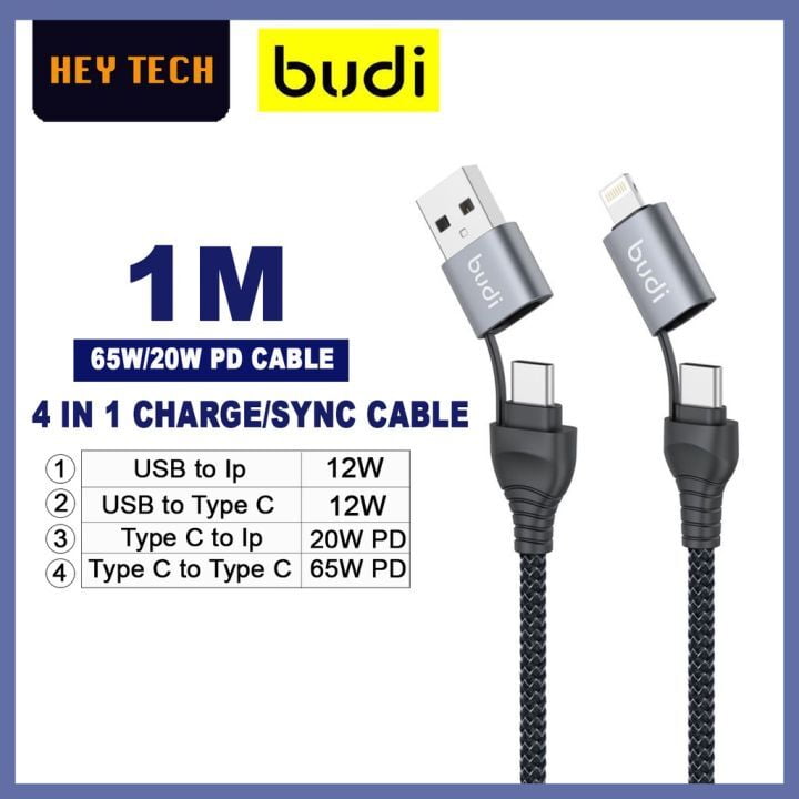 BUDI 4 IN1 65W/20W PD CHARGE/SYNC MULTI CABLE